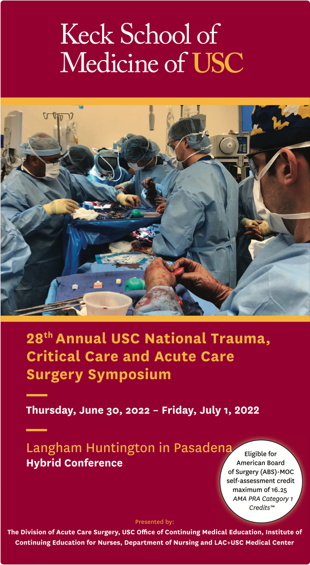 28th Annual USC National Trauma, Critical Care and Acute Care Surgery Symposium Banner